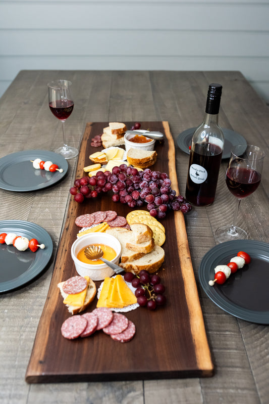 Handcrafted Black Walnut Charcuterie Board with Live Edges, 1" Thick, 9-12"x36"