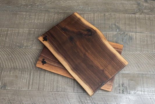 Handcrafted Black Walnut Charcuterie Board with Live Edges, 1" Thick, 9-12"x12/24"